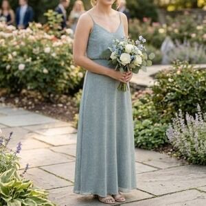 Vow'd Summer Wedding Maxi Dress Blue Floral Damask Formal Occasion Gown XS